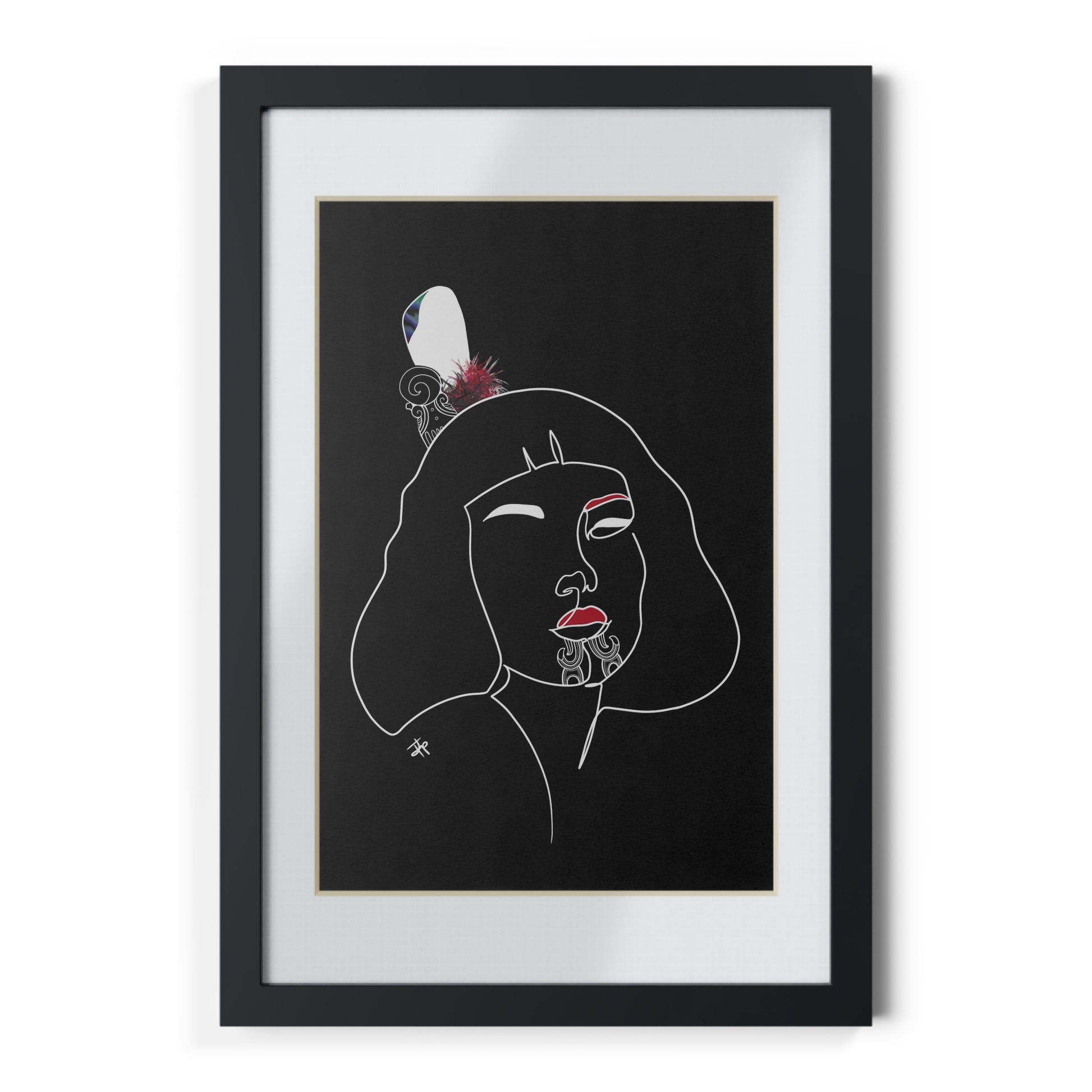 Black and White Wahine/Female - Maori One-line Design Wall Art