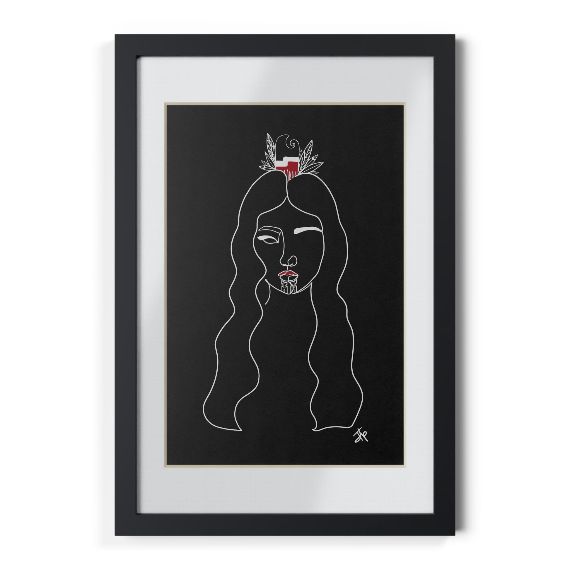 Black and White Wahine/Female - Maori One-line Design Wall Art