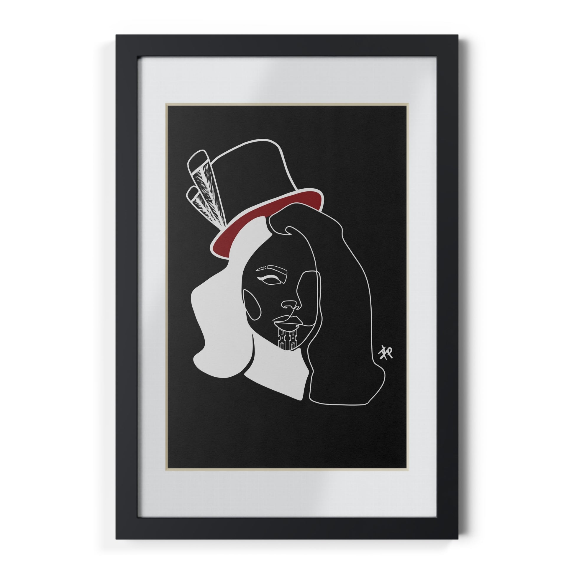 Black and White Wahine/Female - Maori One-line Design Wall Art