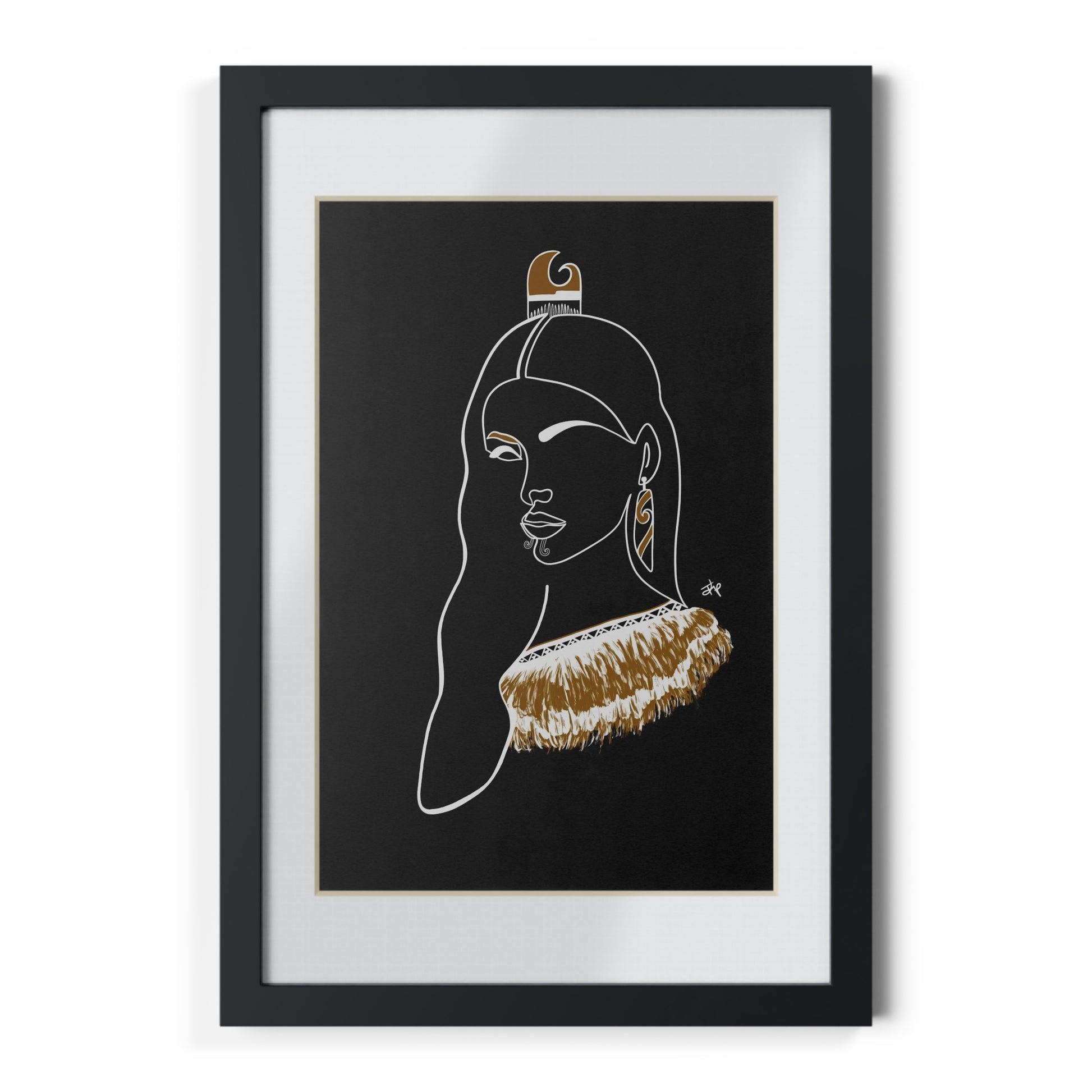 Black and White Wahine/Female - Maori One-line Design Wall Art